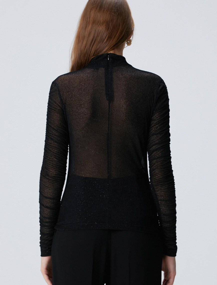 Network Kadın Siyah Flok Baskılı Örme Bluz Network Kadın Siyah Flok Baskılı Örme Bluz