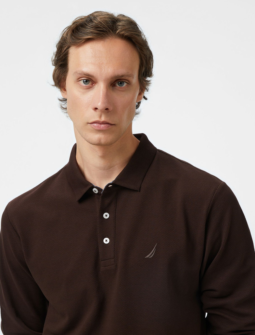Nautica Erkek Kahverengi Classic Fit Uzun Kollu Polo Yaka T-Shirt