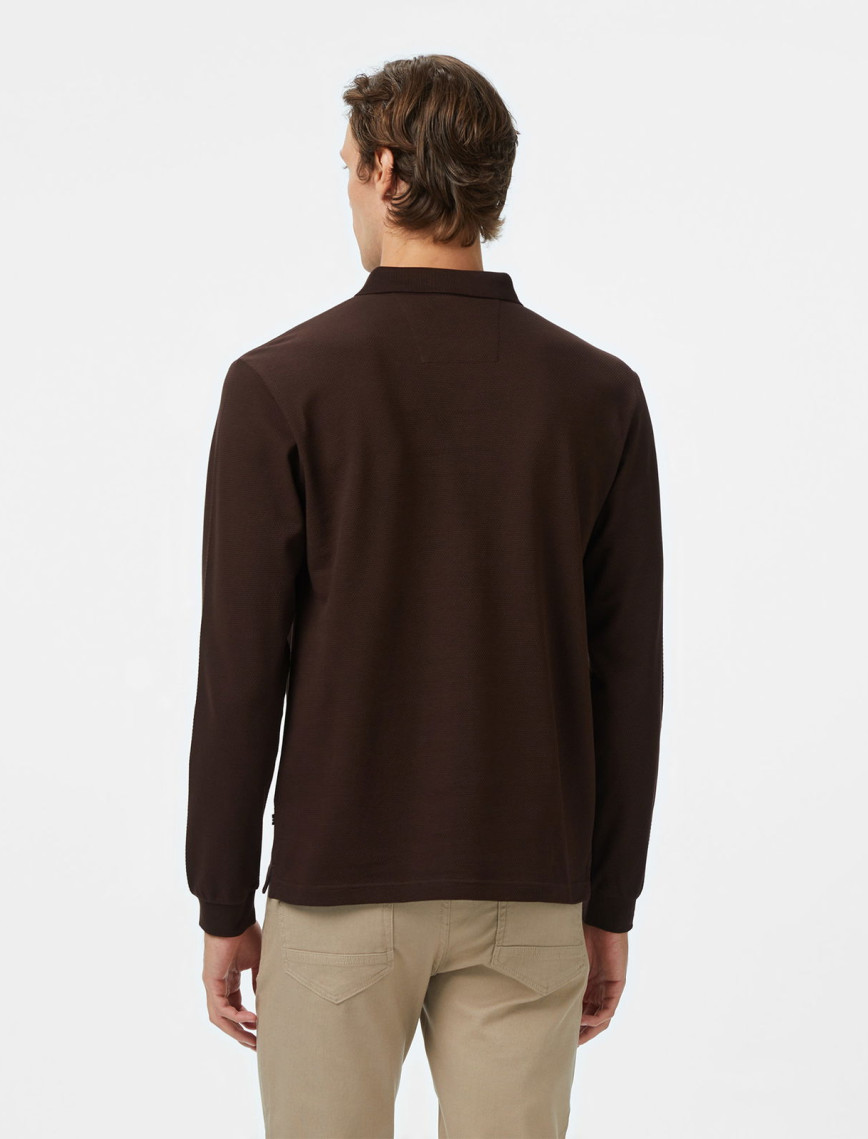 Nautica Erkek Kahverengi Classic Fit Uzun Kollu Polo Yaka T-Shirt