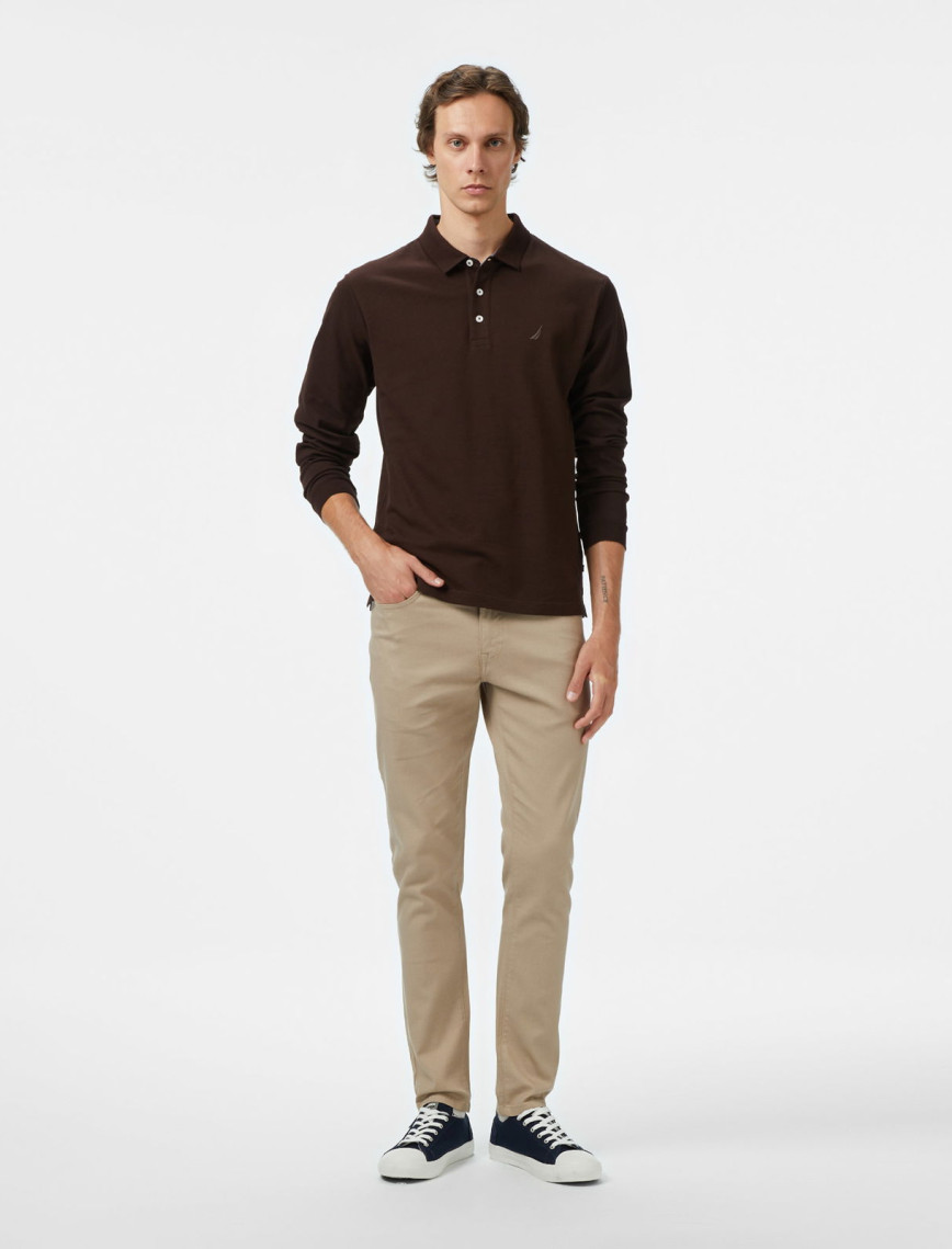 Nautica Erkek Kahverengi Classic Fit Uzun Kollu Polo Yaka T-Shirt