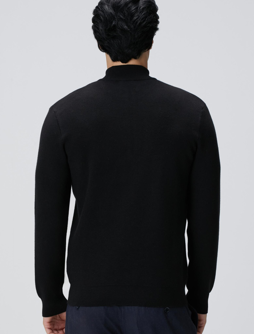 Network Erkek Siyah Dik Yaka Fermuarlı Triko Kazak Network Erkek Siyah Dik Yaka Fermuarlı Triko Kazak