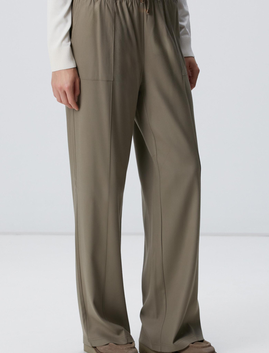 Network Kadın Haki İnce Diyagonal Desenli Tencel Pantolon Network Kadın Haki İnce Diyagonal Desenli Tencel Pantolon