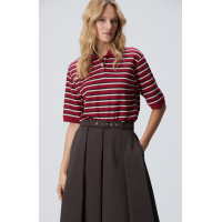 Network Kadın Kırmızı Yarım Kol Çizgili Pike Polo Sweatshirt Network Kadın Kırmızı Yarım Kol Çizgili Pike Polo Sweatshirt