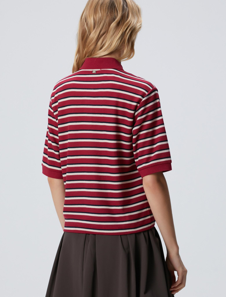 Network Kadın Kırmızı Yarım Kol Çizgili Pike Polo Sweatshirt Network Kadın Kırmızı Yarım Kol Çizgili Pike Polo Sweatshirt