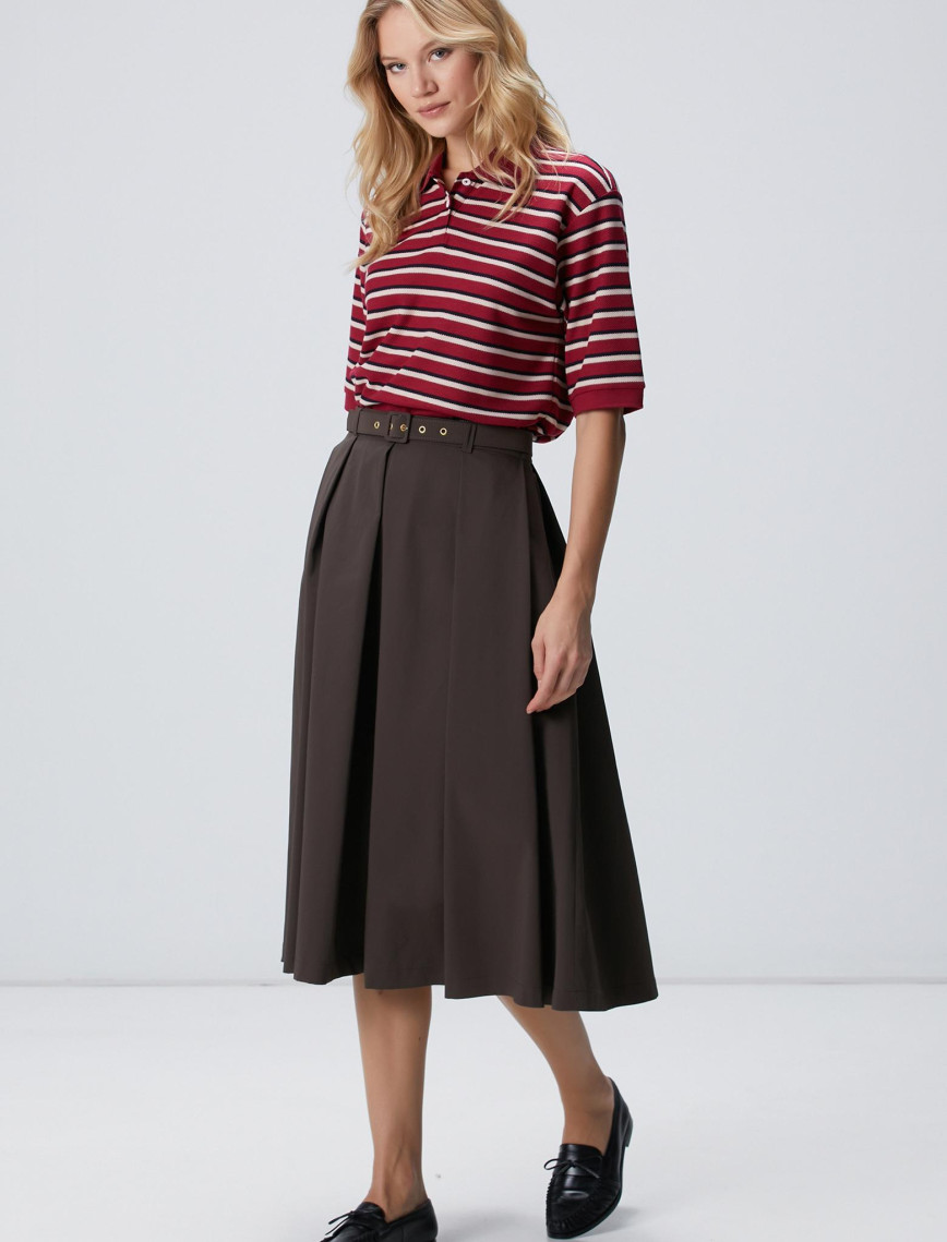 Network Kadın Kırmızı Yarım Kol Çizgili Pike Polo Sweatshirt Network Kadın Kırmızı Yarım Kol Çizgili Pike Polo Sweatshirt