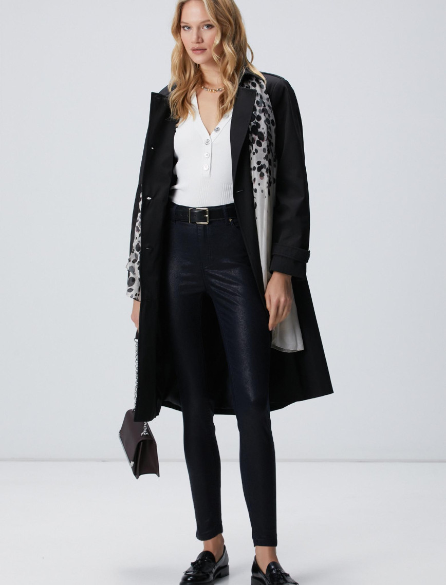 Network Kadın Siyah Desenli Baskı Kaplamalı Casual Pantolon Network Kadın Siyah Desenli Baskı Kaplamalı Casual Pantolon