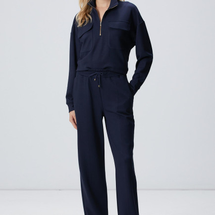 Network Kadın Lacivert Nervür Detaylı Eşofman