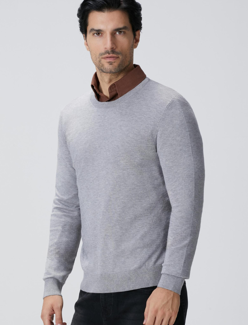 Network Erkek Gri Melanj Triko Kazak