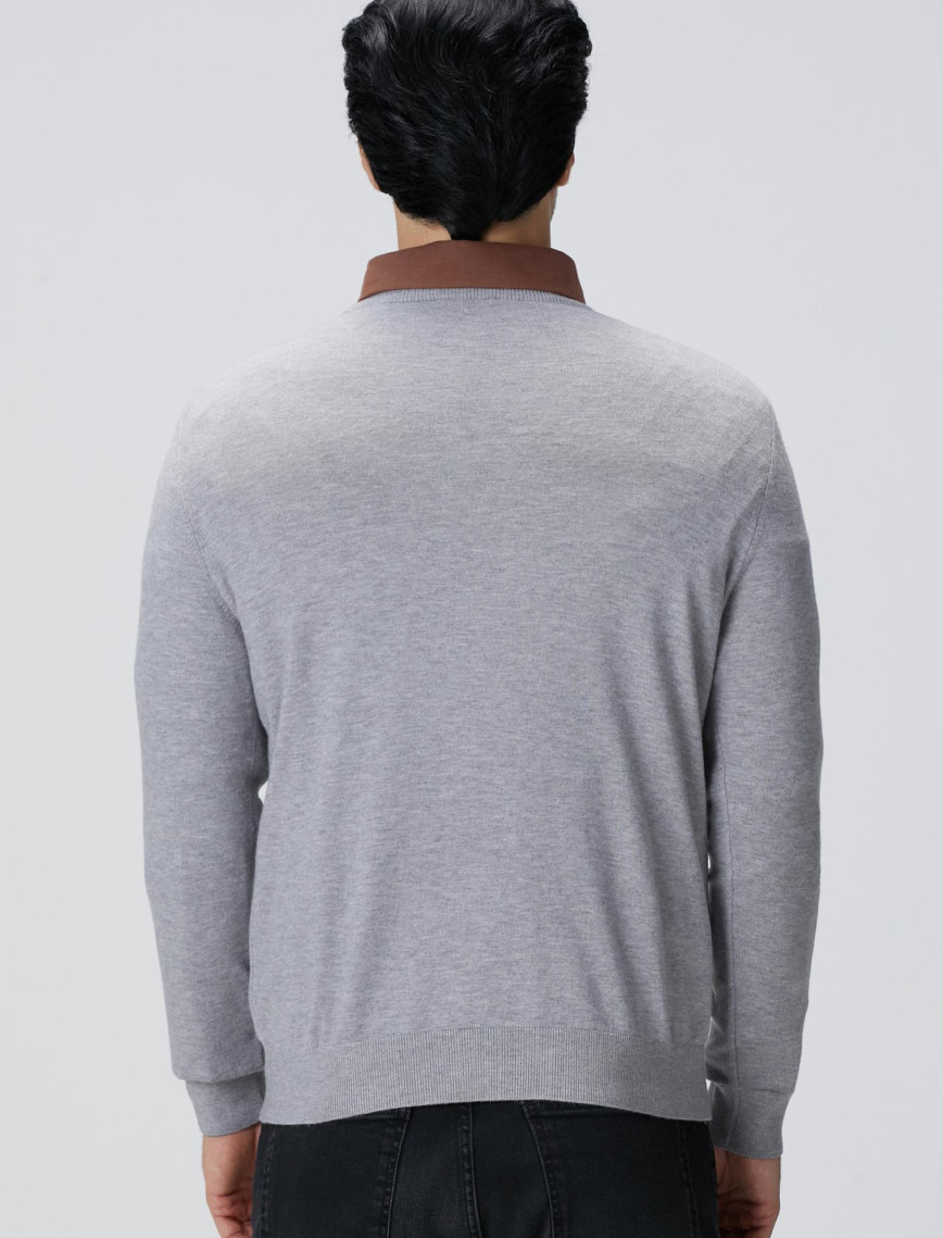 Network Erkek Gri Melanj Triko Kazak