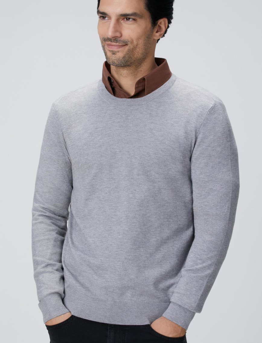 Network Erkek Gri Melanj Triko Kazak