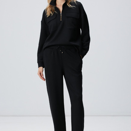 Network Kadın Siyah Nervür Detaylı Eşofman