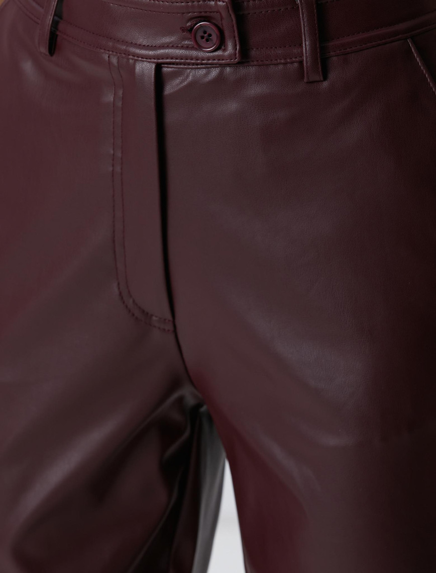 Network Kadın Bordo Kesik Detaylı Duni Deri Pantolon Network Kadın Bordo Kesik Detaylı Duni Deri Pantolon