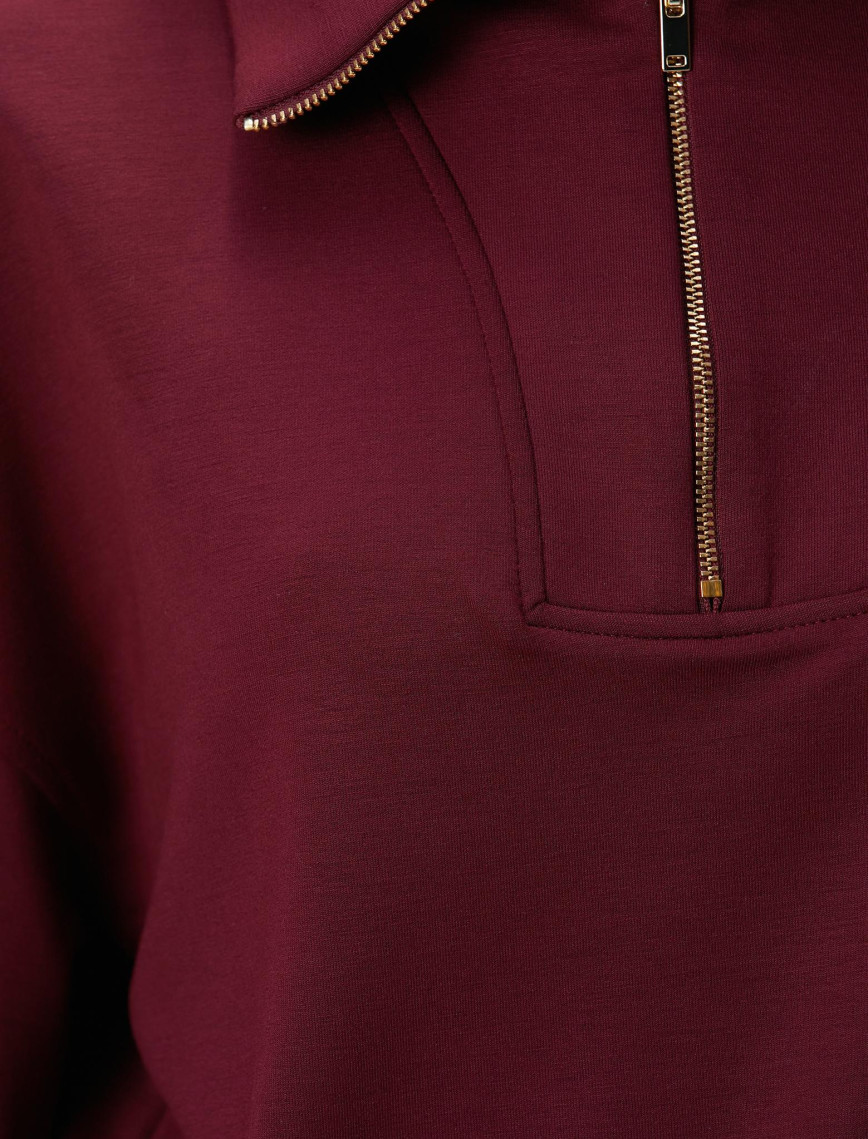Network Kadın Bordo Dik Yaka Fermuarlı Sweatshirt