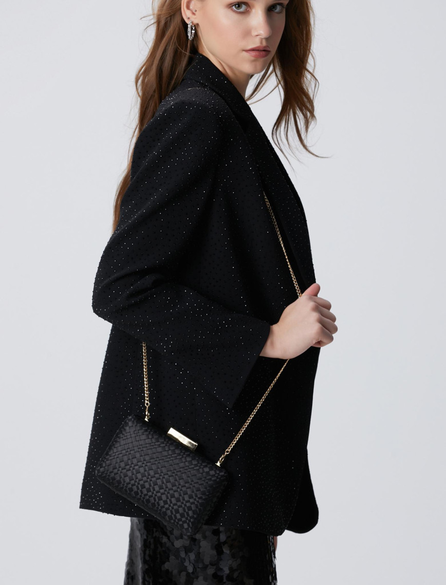 Network Kadın Siyah Örgü Desenli Clutch Network Kadın Siyah Örgü Desenli Clutch