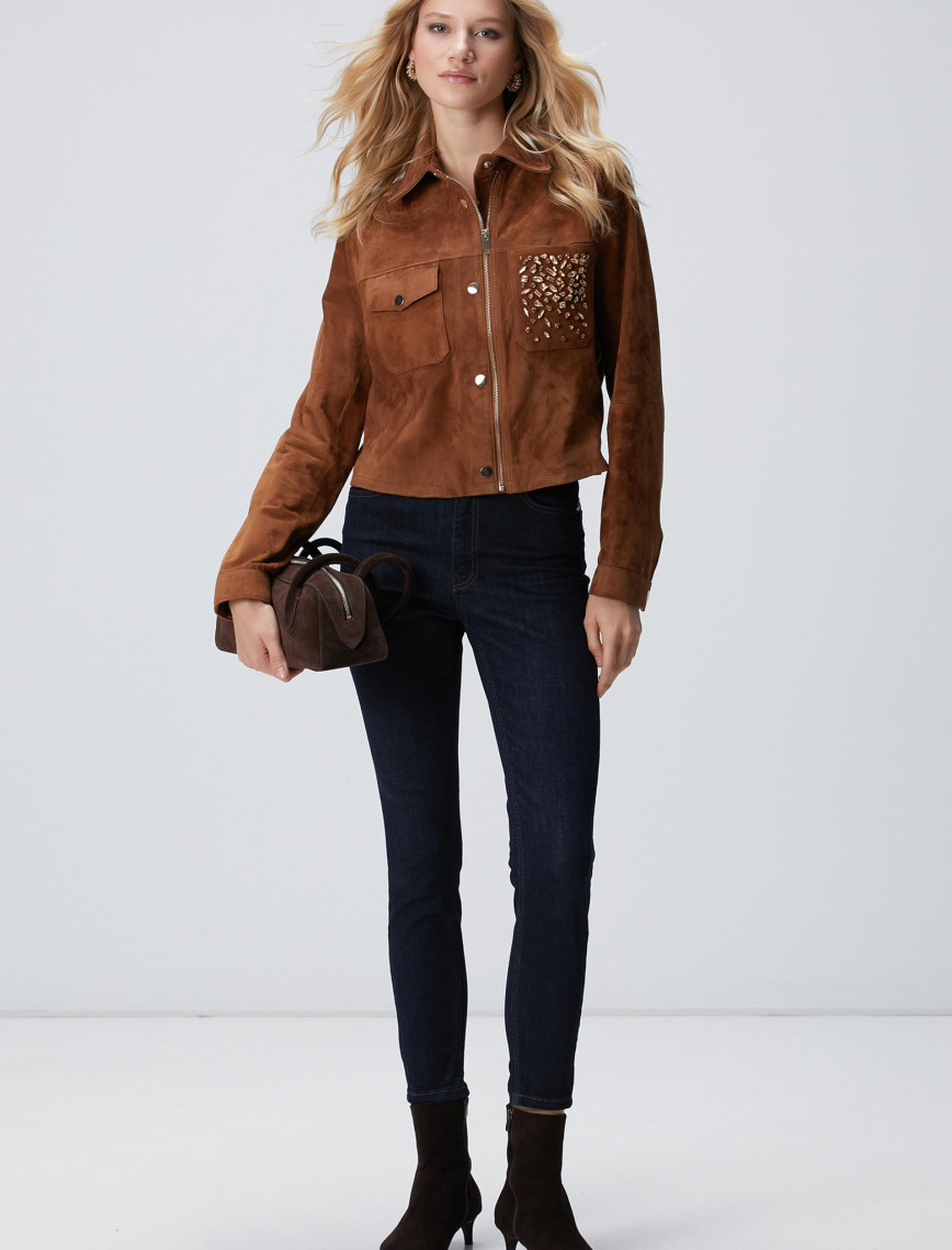 Network Kadın Tarçın Taş Detaylı Süet Deri Mont Network Kadın Tarçın Taş Detaylı Süet Deri Mont