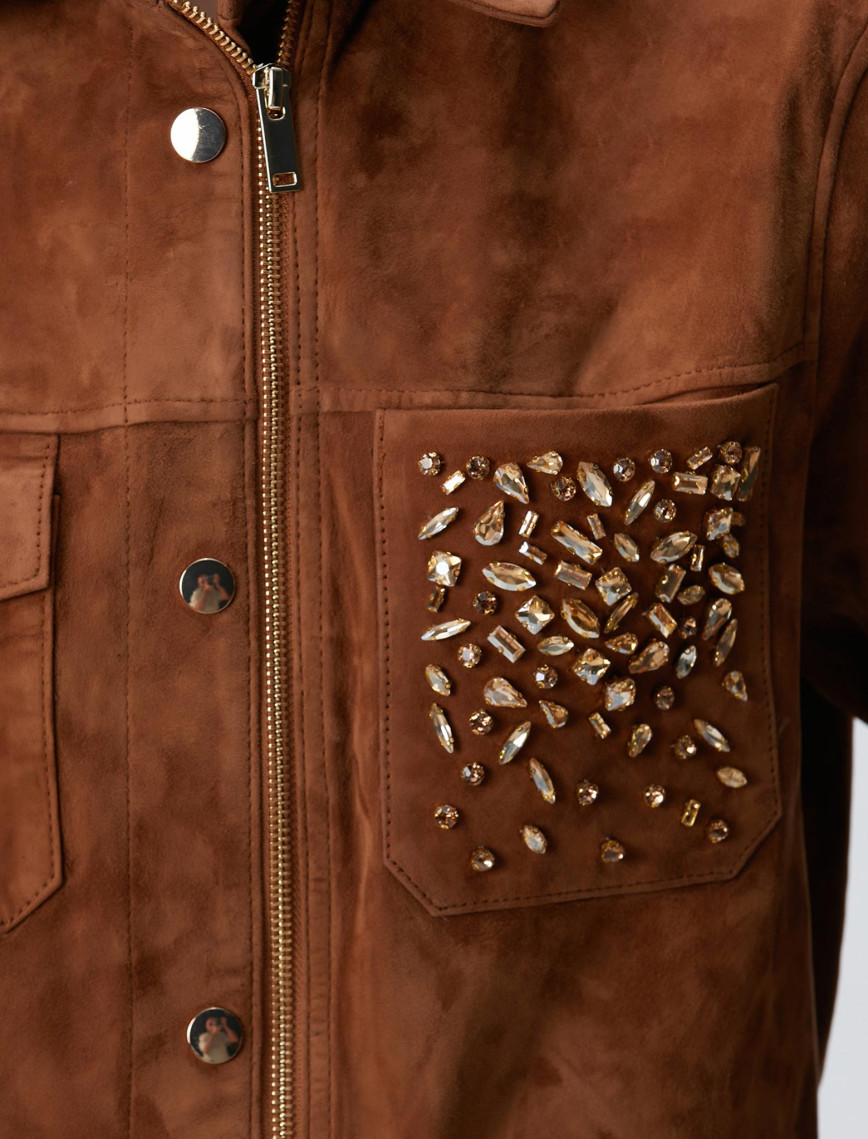 Network Kadın Tarçın Taş Detaylı Süet Deri Mont Network Kadın Tarçın Taş Detaylı Süet Deri Mont