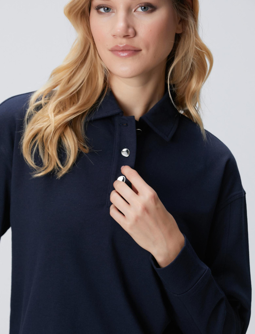 Network Kadın Lacivert Metal Düğmeli Sweatshirt Network Kadın Lacivert Metal Düğmeli Sweatshirt