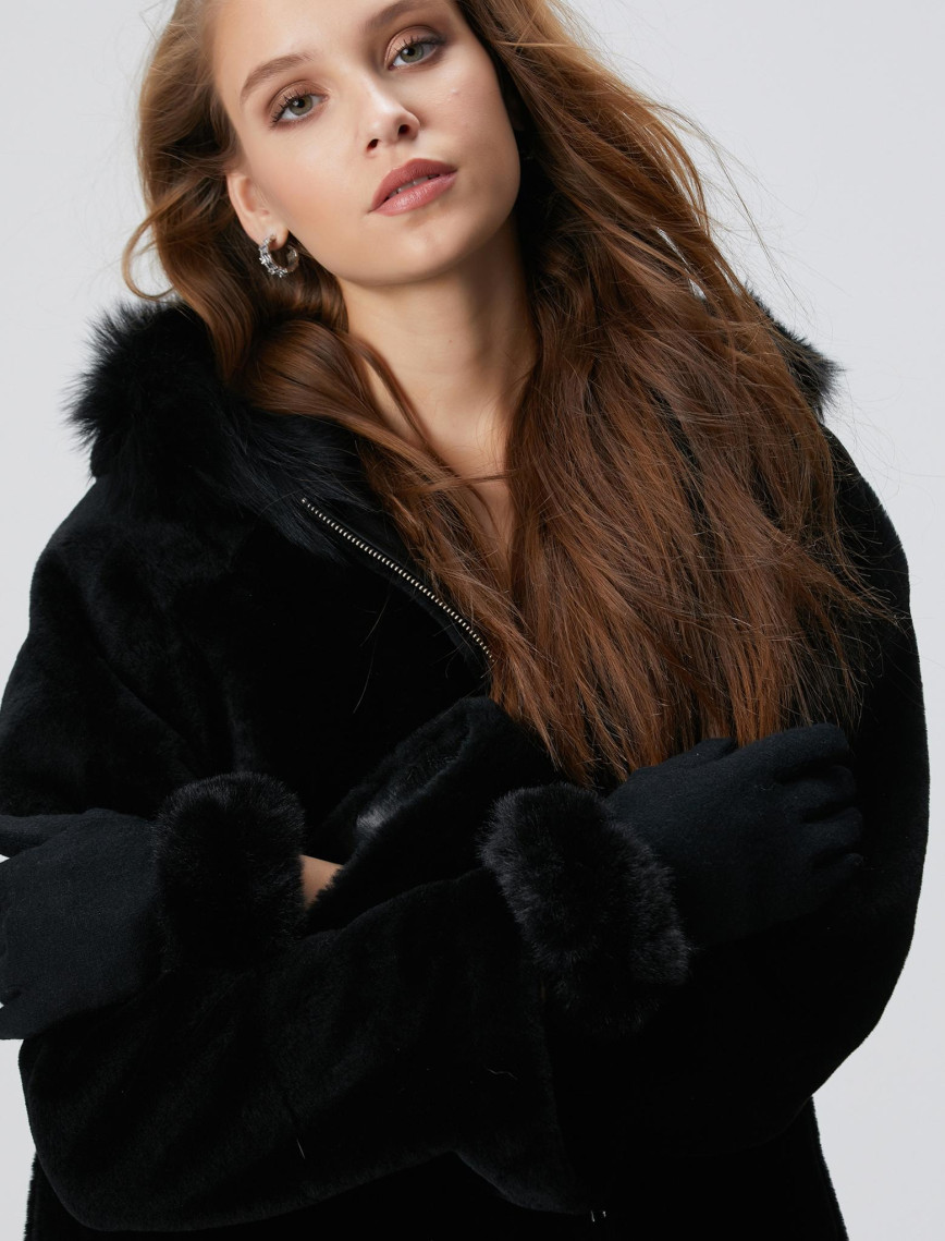 Network Kadın Siyah Yün Karışımlı Eldiven