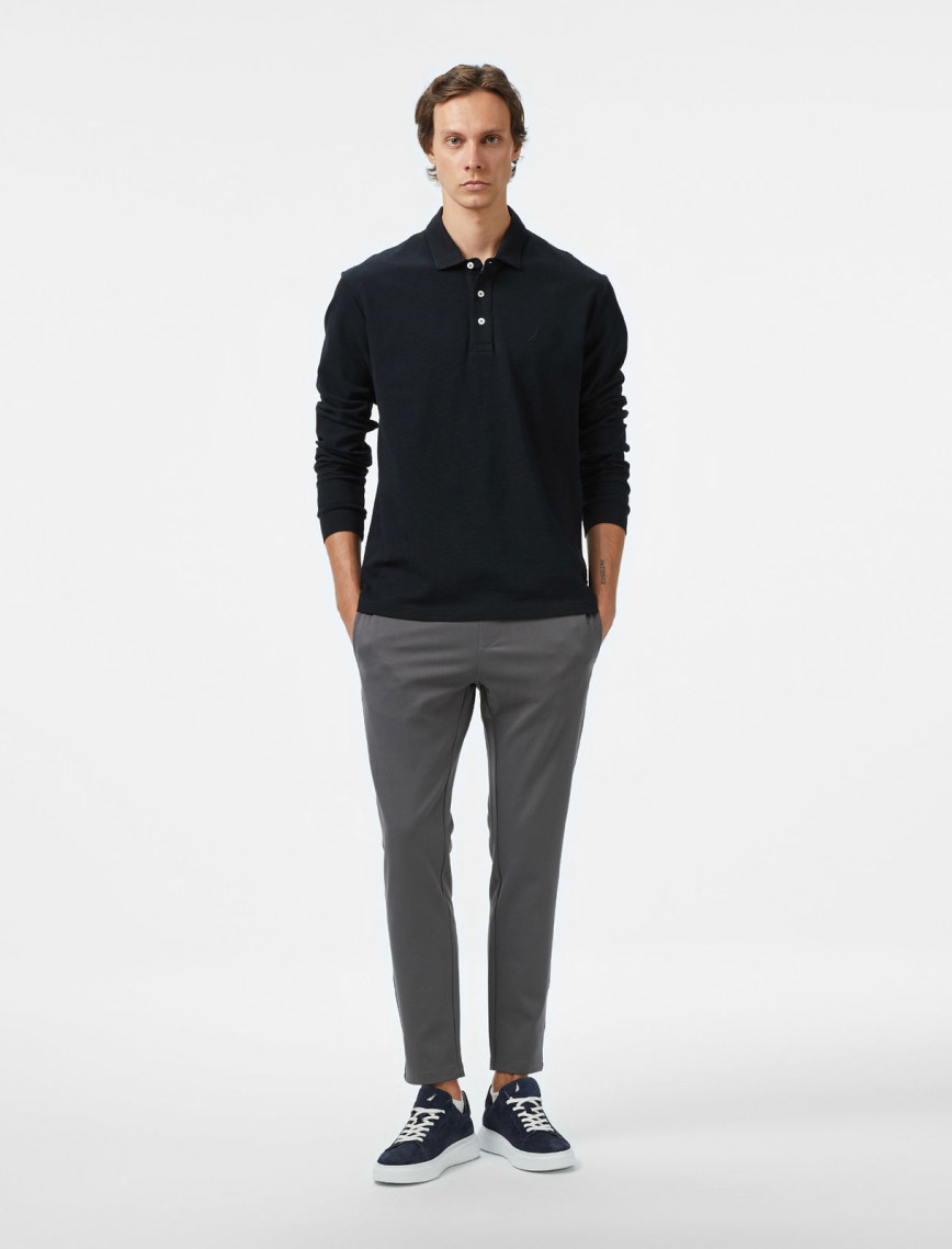 Nautica Erkek Siyah Classic Fit Uzun Kollu Polo Yaka T-Shirt