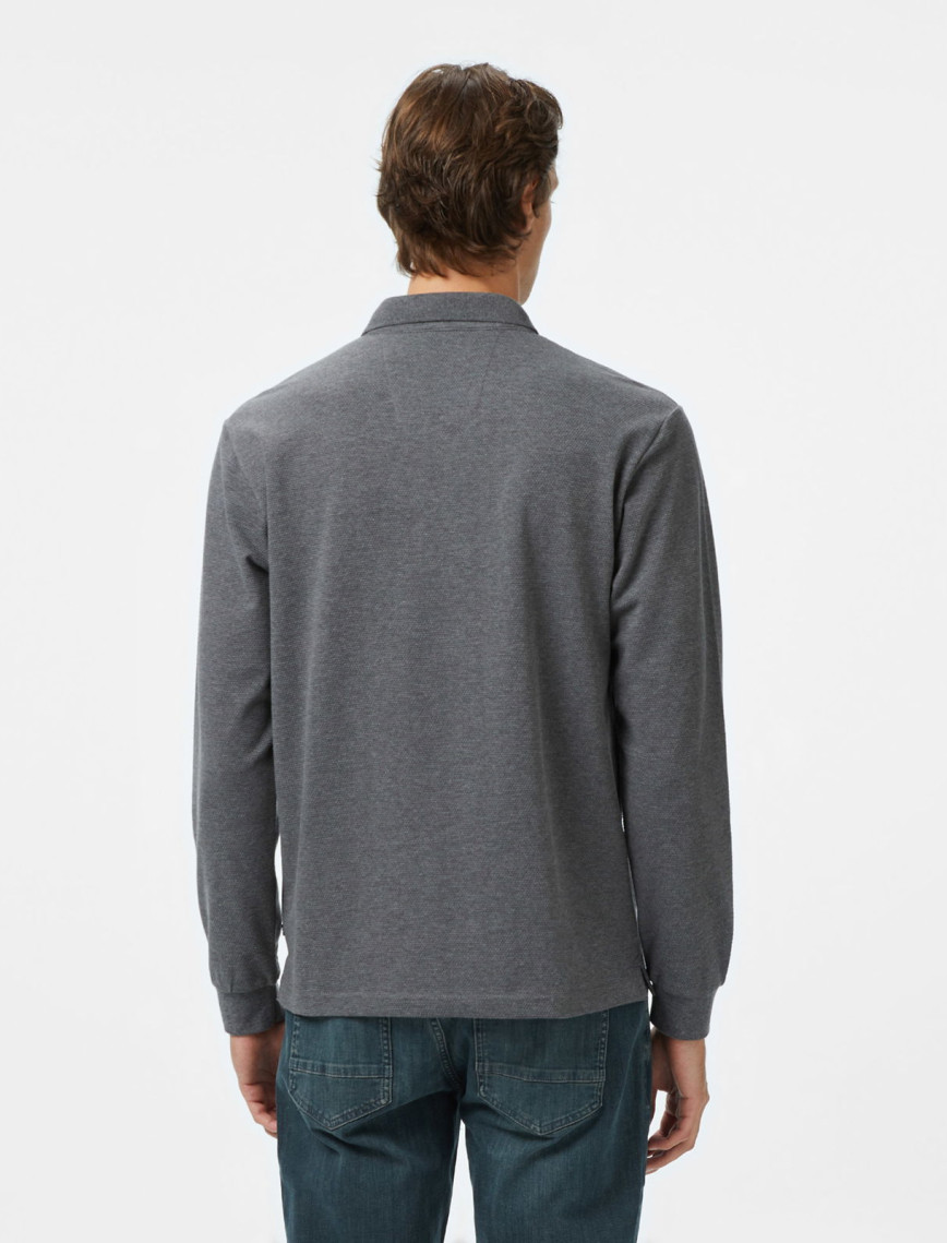 Nautica Erkek Gri Classic Fit Uzun Kollu Polo Yaka T-Shirt