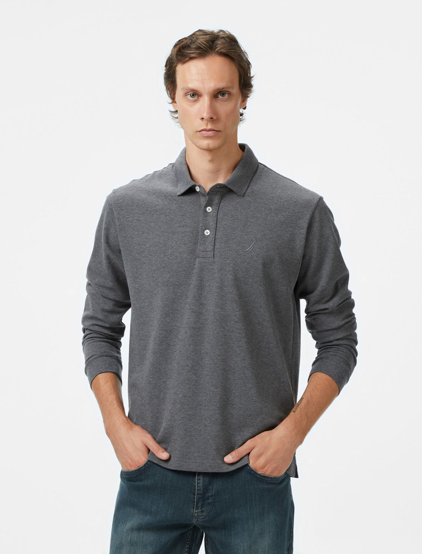 Nautica Erkek Gri Classic Fit Uzun Kollu Polo Yaka T-Shirt