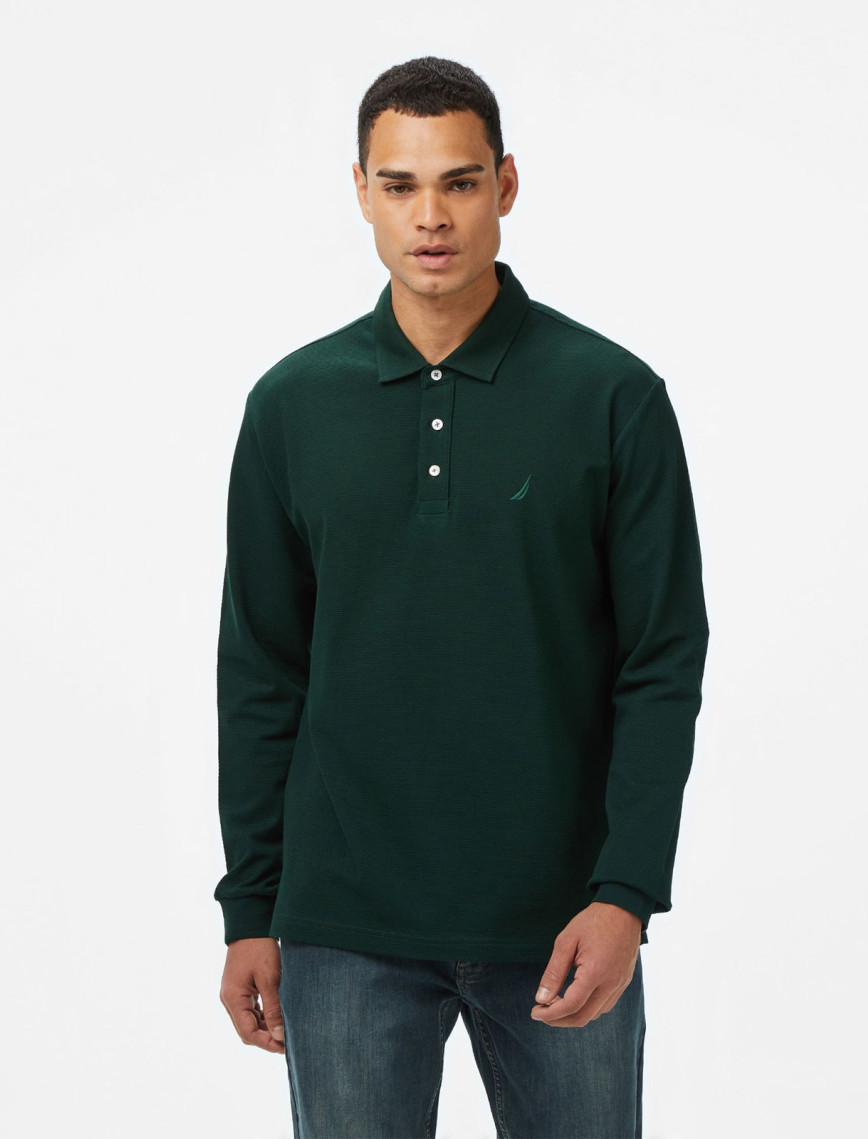 Nautica Erkek Kahverengi Classic Fit Uzun Kollu Polo Yaka T-Shirt