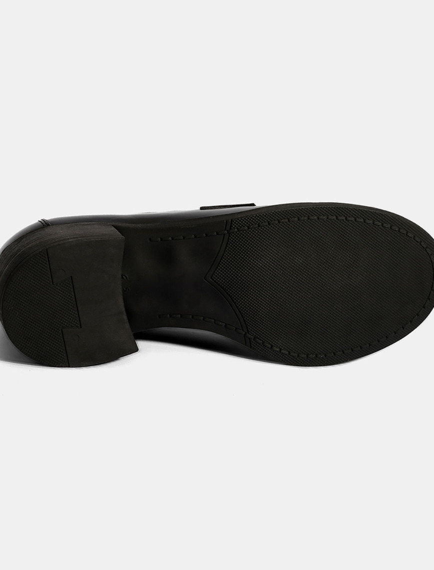 Kadın Siyah Topuklu Deri Loafer