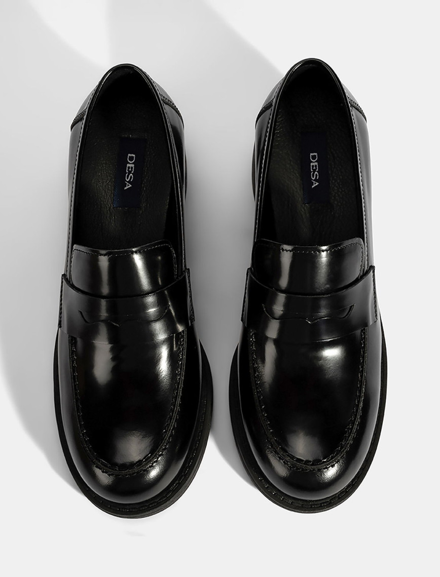 Kadın Siyah Topuklu Deri Loafer