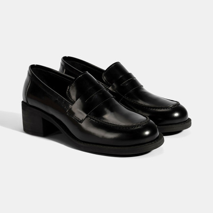 Kadın Siyah Topuklu Deri Loafer