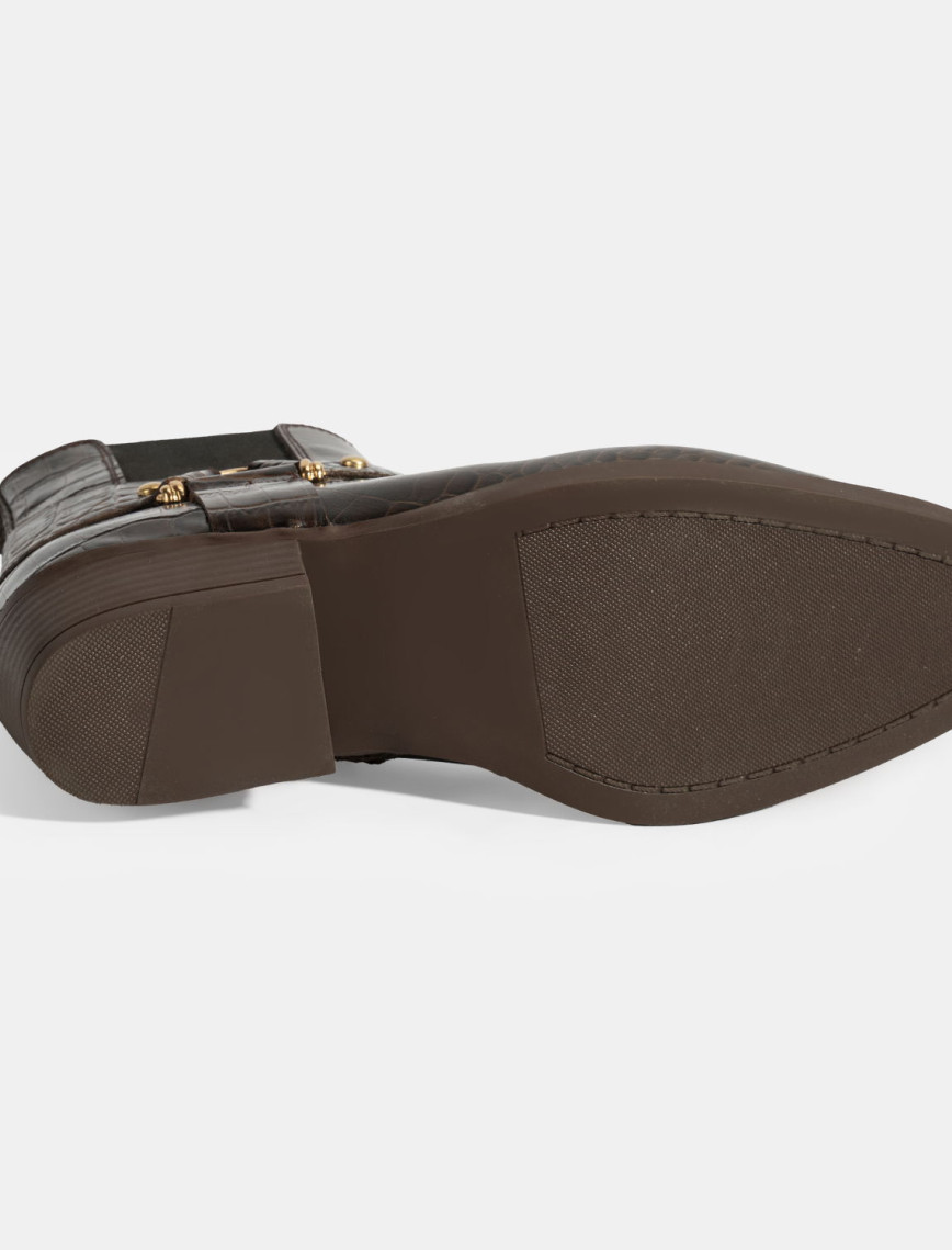 Kadın Kahve Kroko Baskılı Lastik Detaylı Deri Bot Kadın Kahve Kroko Baskılı Lastik Detaylı Deri Bot