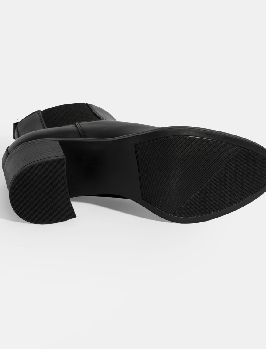 Kadın Siyah Lastikli Topuklu Deri Bot Kadın Siyah Lastikli Topuklu Deri Bot