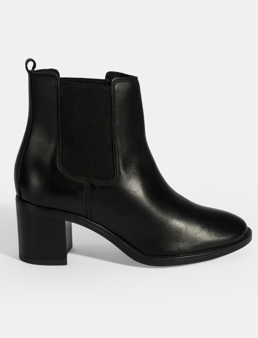 Kadın Siyah Lastikli Topuklu Deri Bot Kadın Siyah Lastikli Topuklu Deri Bot