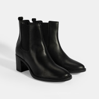 Kadın Siyah Lastikli Topuklu Deri Bot Kadın Siyah Lastikli Topuklu Deri Bot