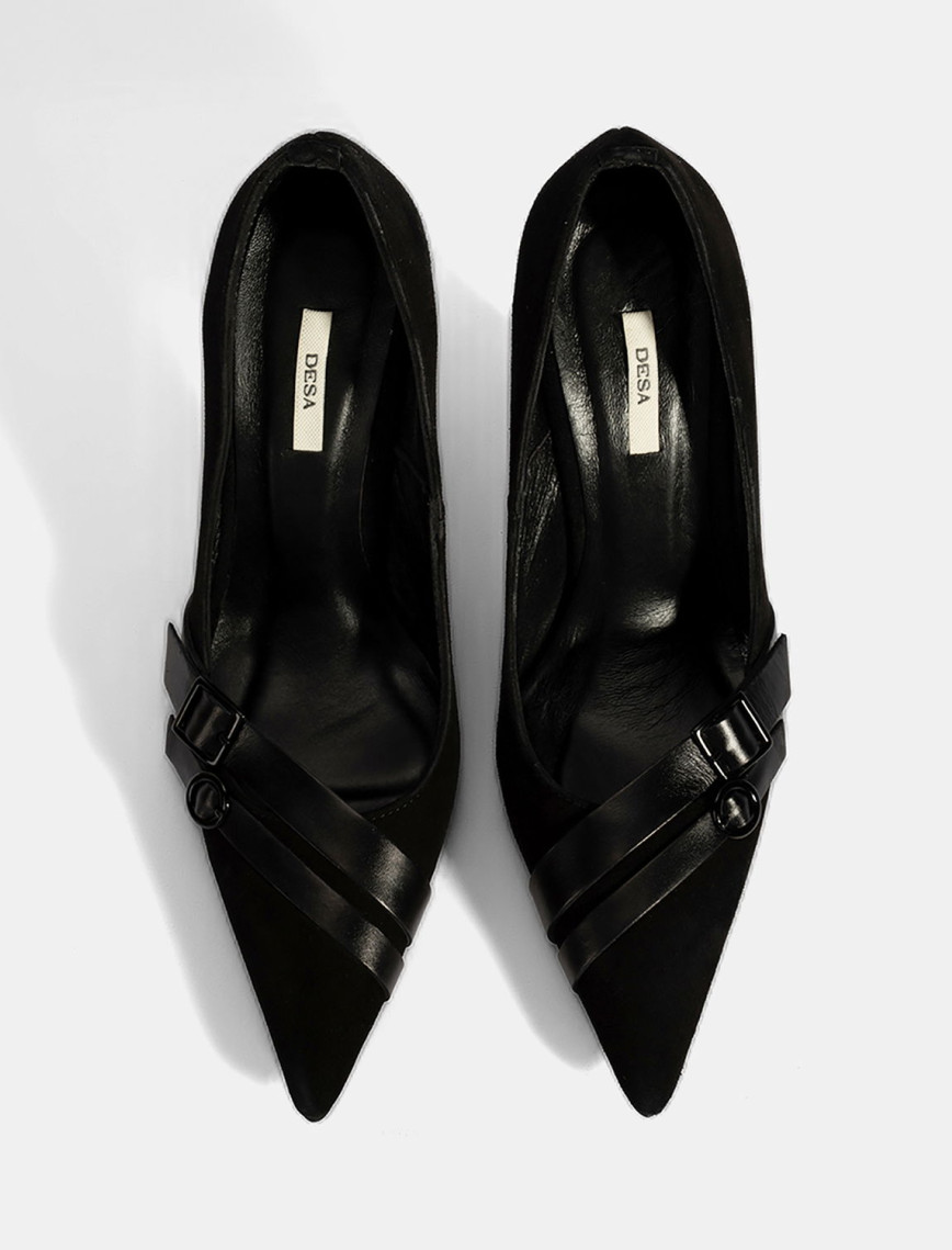 Kadın Siyah Metal Toka Detaylı Süet Stiletto Kadın Siyah Metal Toka Detaylı Süet Stiletto