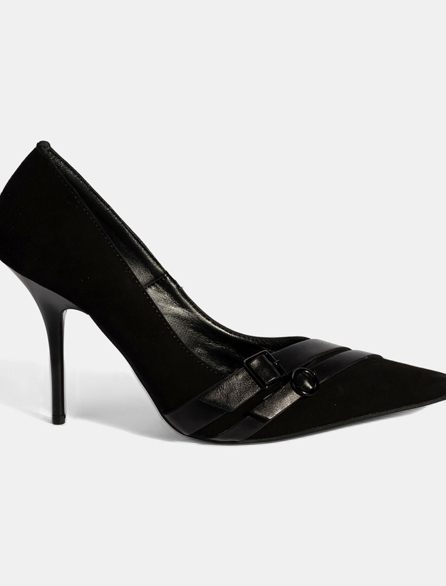 Kadın Siyah Metal Toka Detaylı Süet Stiletto Kadın Siyah Metal Toka Detaylı Süet Stiletto