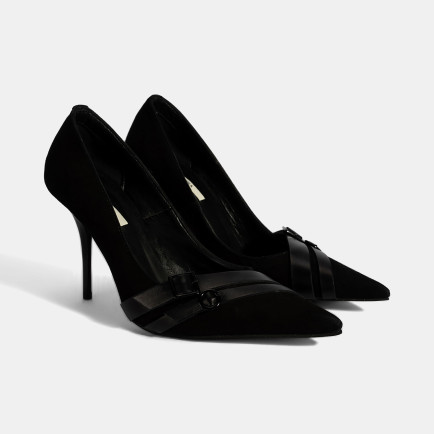 Kadın Siyah Metal Toka Detaylı Süet Stiletto