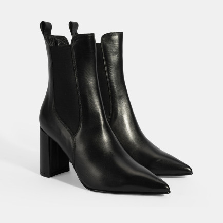 Kadın Siyah Lastikli Topuklu Deri Bot