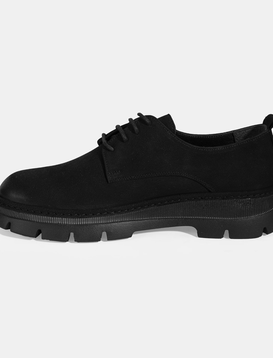 Erkek Siyah Bağcıklı Nubuk Deri Ayakkabı Erkek Siyah Bağcıklı Nubuk Deri Ayakkabı