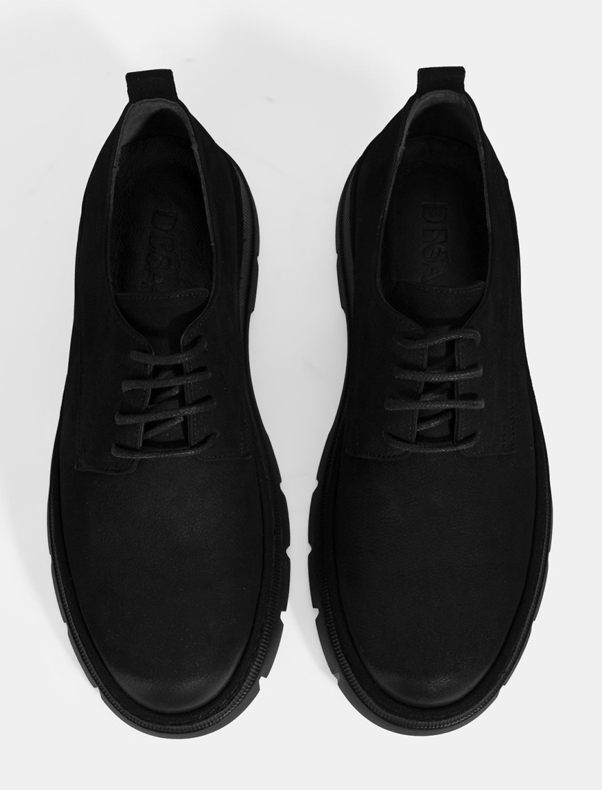 Erkek Siyah Bağcıklı Nubuk Deri Ayakkabı Erkek Siyah Bağcıklı Nubuk Deri Ayakkabı