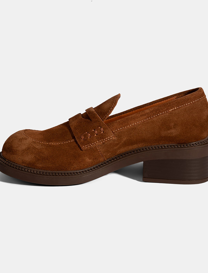 Kadın Taba Topuklu Süet Loafer