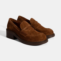 Kadın Taba Topuklu Süet Loafer Kadın Taba Topuklu Süet Loafer