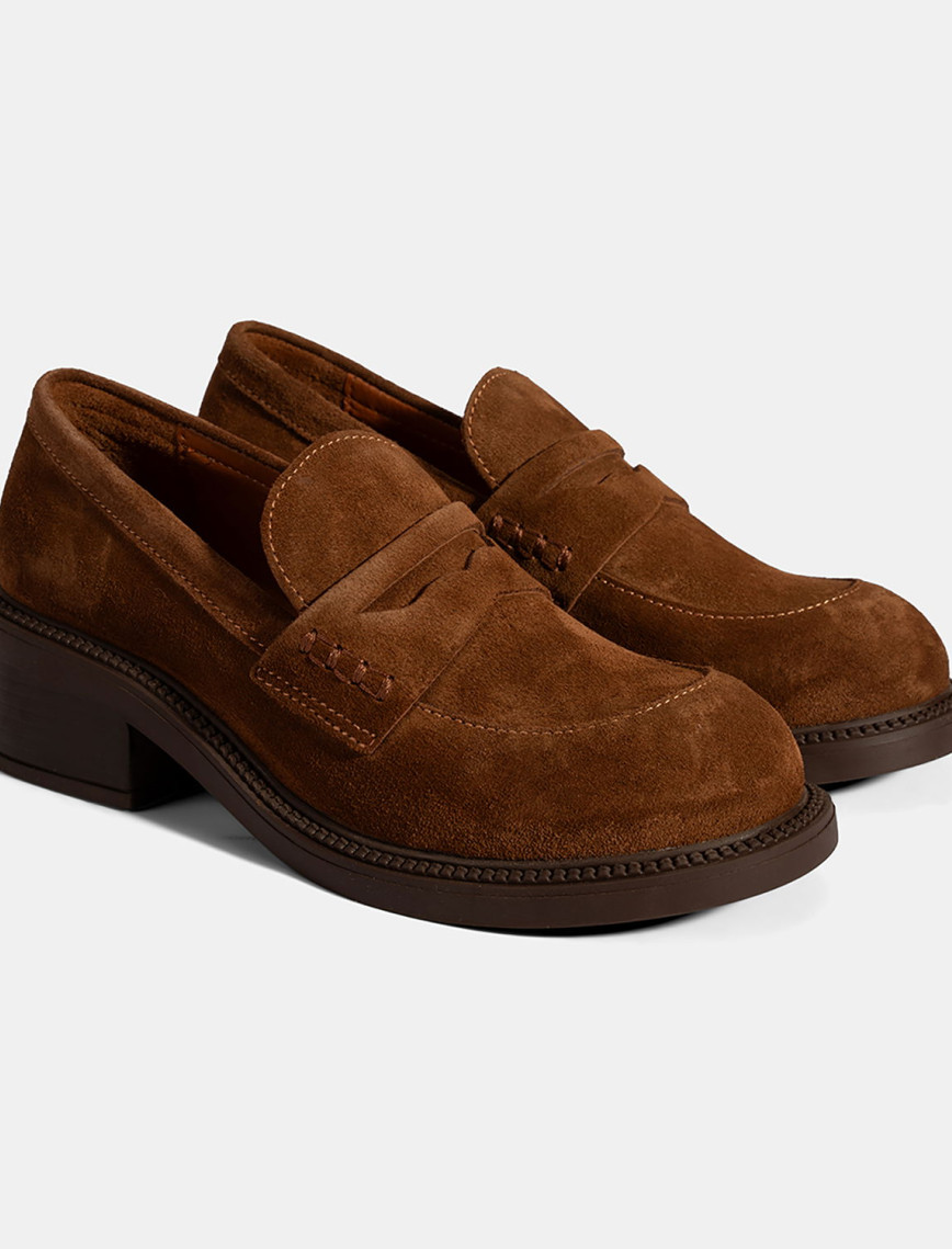 Kadın Kahve Topuklu Süet Loafer Kadın Kahve Topuklu Süet Loafer