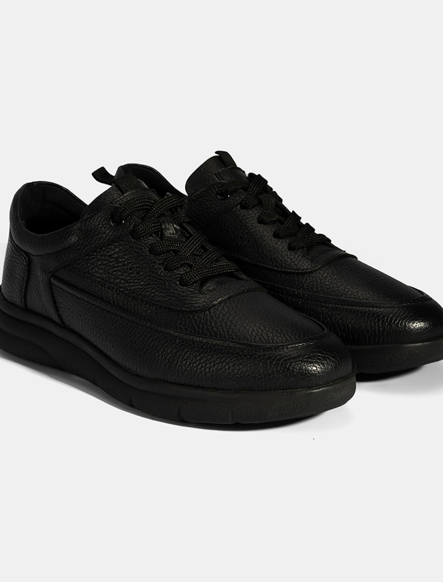 Erkek Siyah Bağcıklı Deri Günlük Ayakkabı Erkek Siyah Bağcıklı Deri Günlük Ayakkabı