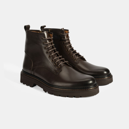 Erkek Kahve Bağcıklı Deri Postal Bot