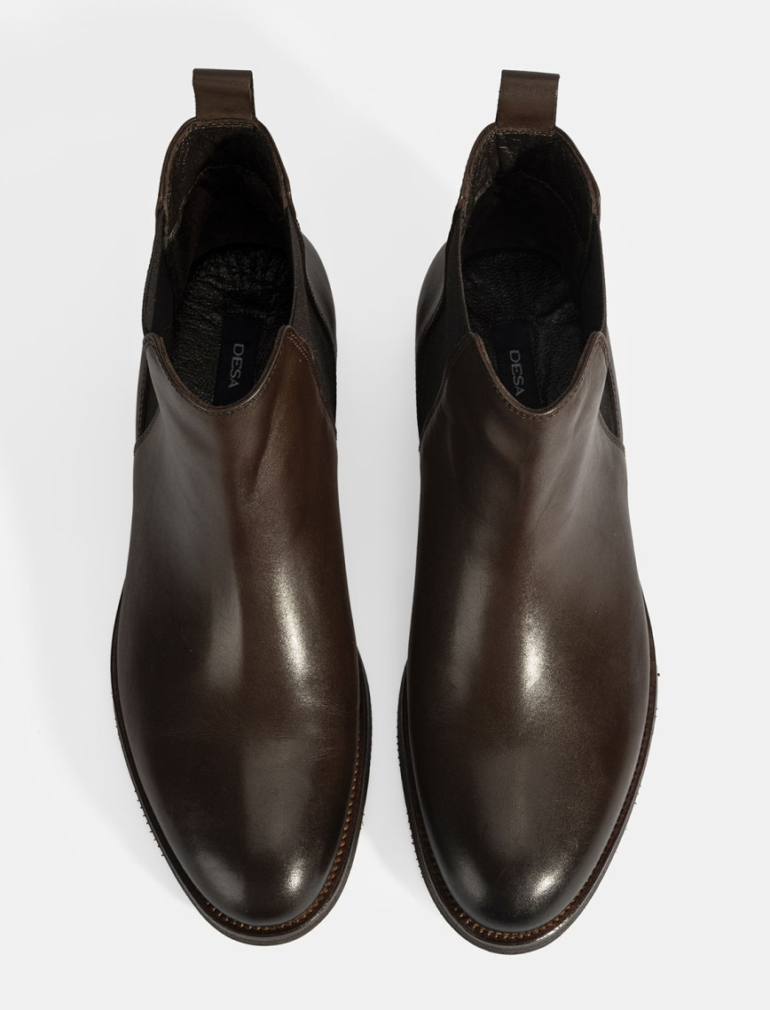 Erkek Kahve Lastik Detaylı Deri Bot Erkek Kahve Lastik Detaylı Deri Bot