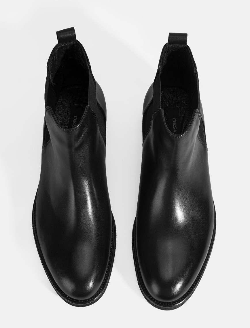 Erkek Siyah Lastik Detaylı Deri Bot Erkek Siyah Lastik Detaylı Deri Bot