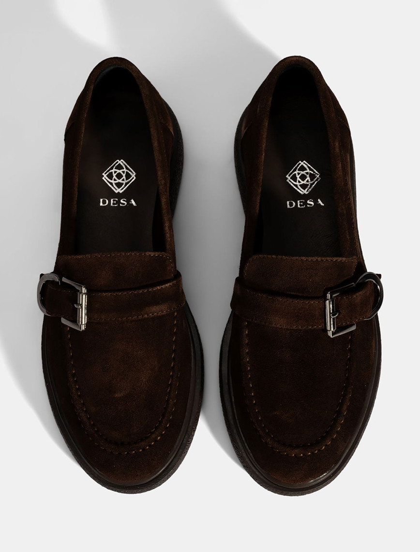 Kadın Kahve Metal Toka Detaylı Süet Loafer Kadın Kahve Metal Toka Detaylı Süet Loafer