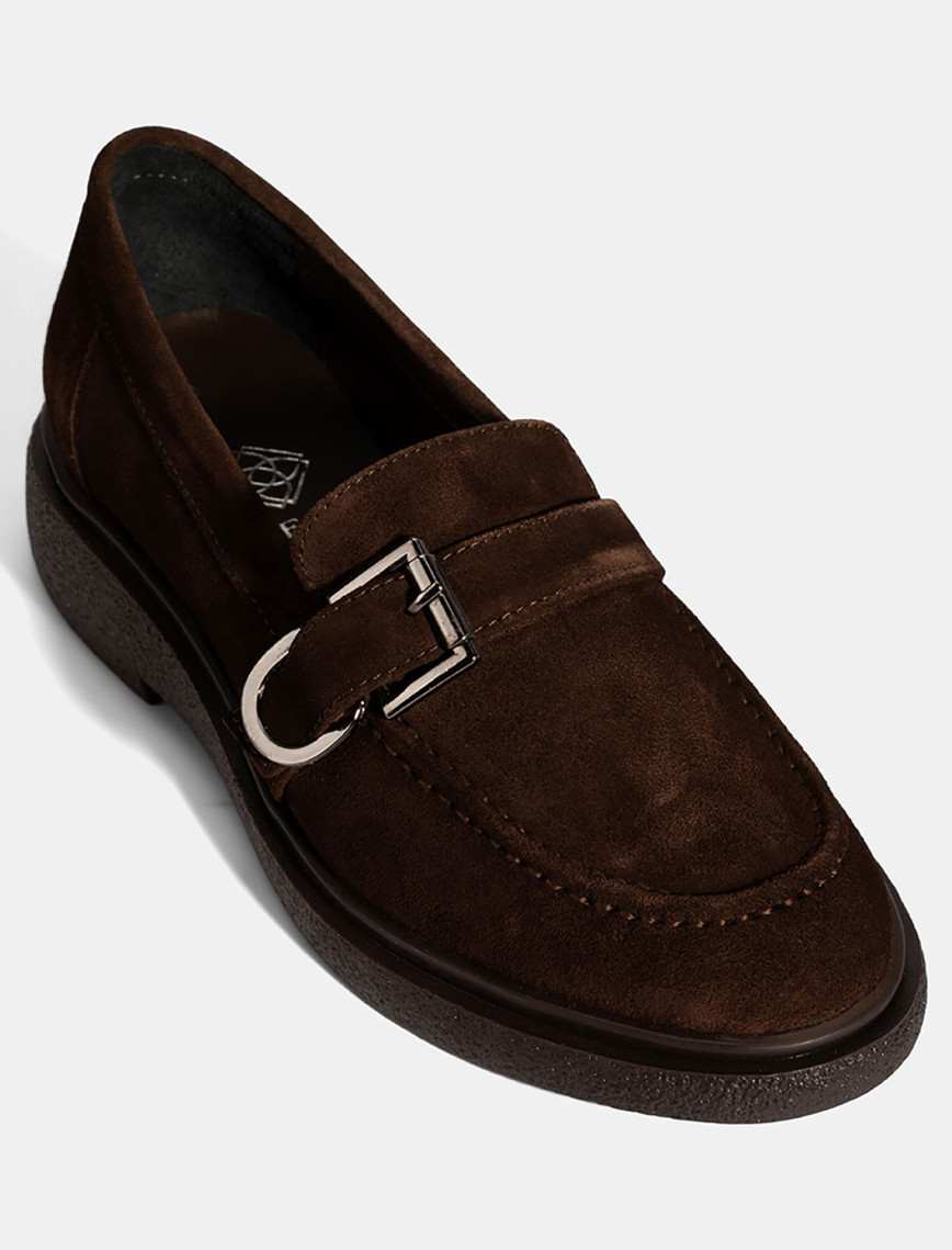 Kadın Kahve Metal Toka Detaylı Süet Loafer Kadın Kahve Metal Toka Detaylı Süet Loafer