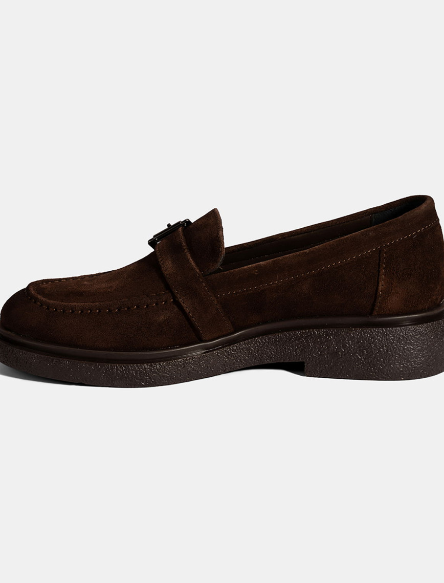 Kadın Kahve Metal Toka Detaylı Süet Loafer Kadın Kahve Metal Toka Detaylı Süet Loafer