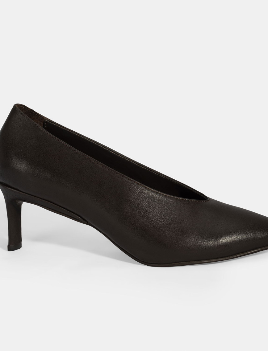 Kadın Kahve Klasik Topuklu Deri Ayakkabı Kadın Kahve Klasik Topuklu Deri Ayakkabı